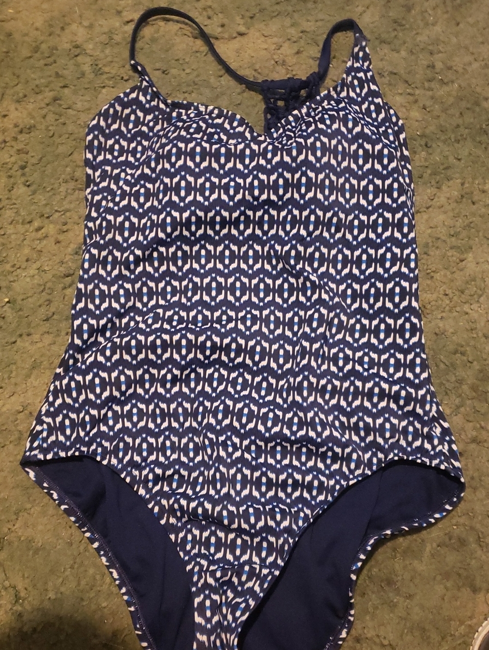 Time and Tru Navy and White Patterned One-Piece Swimsuit